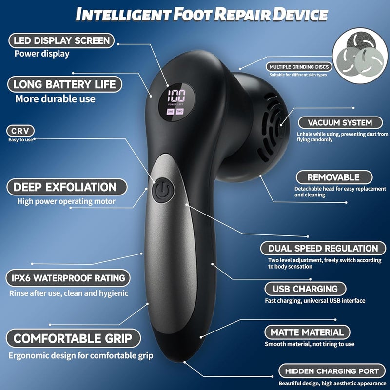 Doeean Electric Feet Foot Callus Remover Equipped with A Vacuum System Foot Scrubber 17 in 1 Professional Foot Care Tool Ipx6 Waterproof Rating for Removing Hard Cracks Dryness and Dead Skin (Black) - Image 4